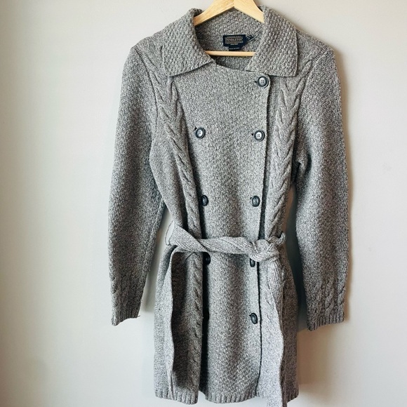 Pendleton Gray Belted Cable Knit Sweater RARE - Picture 1 of 8